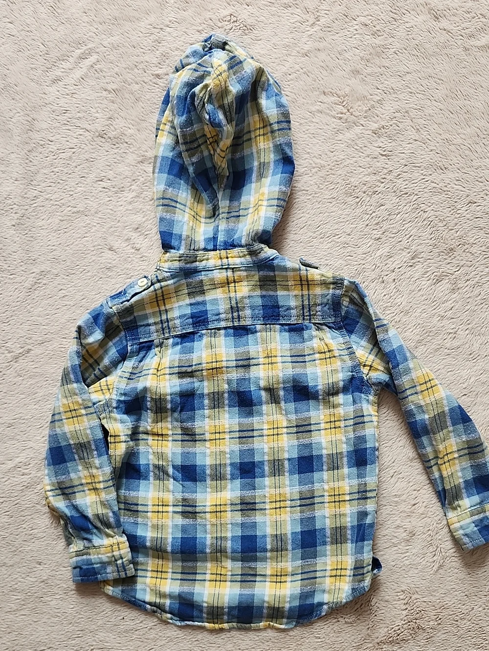 GAP Kids Blue & Yellow Plaid Hooded Flannel Shirt